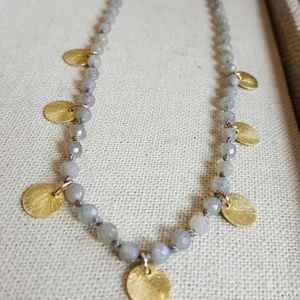 Labradorite hand knotted necklace with gold discs
